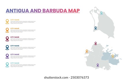 Antigua and Barbuda Modern Map Infographic Template, Detailed infographic map of Antigua and Barbuda Popular City