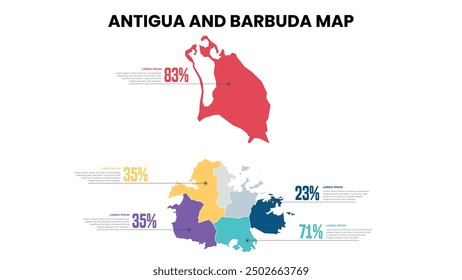 Antigua and Barbuda Modern Map Percentage Infographic Template, Detailed infographic map of Antigua and Barbuda