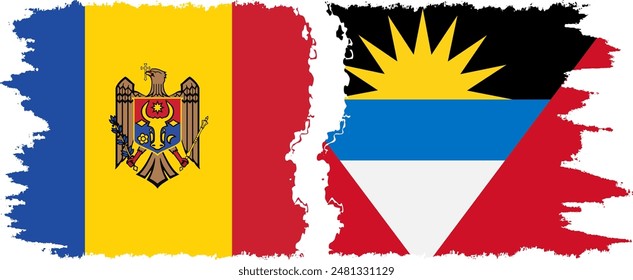 Antigua and Barbuda and Moldova grunge flags connection, vector