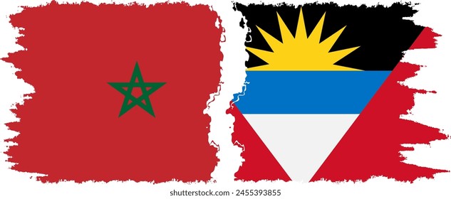 Antigua and Barbuda and Morocco grunge flags connection, vector