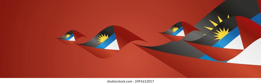 Antigua and Barbuda National Day waving flags two fold blue landscape background