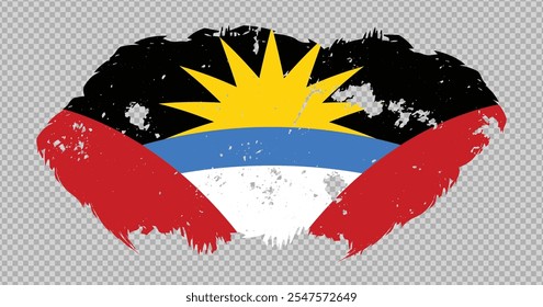 Bandeira nacional de Antígua e Barbuda com efeito de pincel de acidente vascular cerebral em plano de fundo isolado