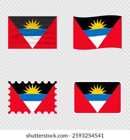 Antigua and Barbuda national flag in four different styles.