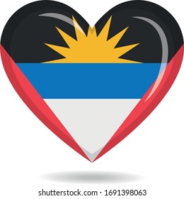 Antigua and Barbuda national flag in heart shape vector illustration