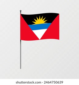 Antigua and Barbuda national flag on flagpole. Vector illustration.