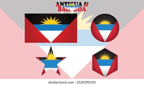 Vetor da bandeira nacional de Antígua e Barbuda com cores vibrantes e design de explosão solar único.