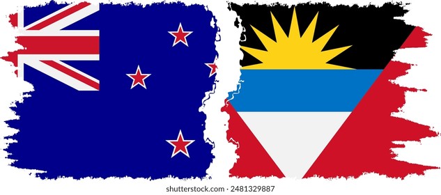 Antigua and Barbuda and New Zealand grunge flags connection, vector