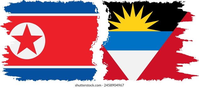 Antigua and Barbuda and North Korea grunge flags connection, vector