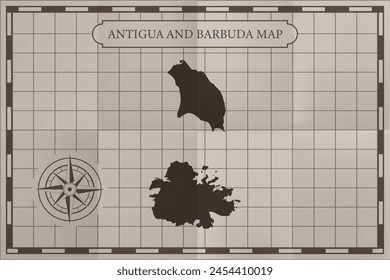 Antigua and Barbuda old classic country map. Vintage antique map paper style