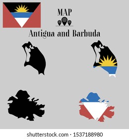 Antigua and Barbuda  outline world map silhouette vector illustration, creative design background, national flag of country, from countries of all continents perfect set. 
