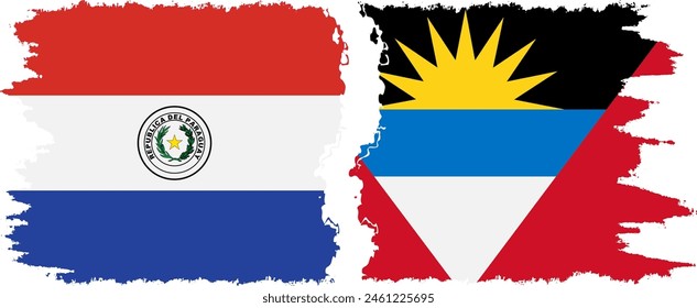 Antigua and Barbuda and Paraguay grunge flags connection, vector