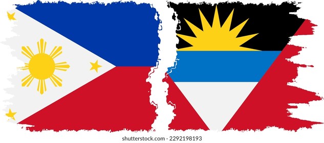 Antigua and Barbuda and Philippines grunge flags connection, vector