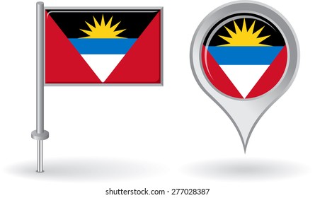 Antigua and Barbuda pin icon, map pointer flag. Vector illustration.