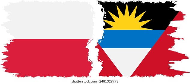 Antigua and Barbuda and Poland grunge flags connection, vector