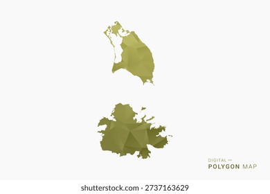 Antigua and Barbuda polygon map vector illustration in low poly geometric style, soft pastel colors with Olive green, clean silhouette on solid background, ideal for infographic.