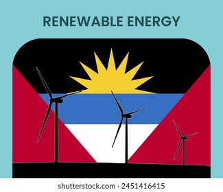 Antigua And Barbuda renewable energy, environmental and ecological energy idea, wind turbine with Antigua And Barbuda flag, electrical industry, alternative solar power