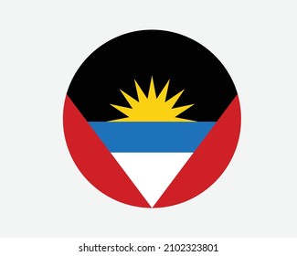 Antigua and Barbuda Round Country Flag. Circular Antiguan and Barbudan National Flag. Antigua and Barbuda Circle Shape Button Banner. EPS Vector Illustration.