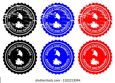 Antigua and Barbuda - rubber stamp - vector, Antigua and Barbuda island map pattern - sticker - black, blue and red