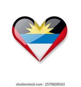 Antigua and Barbuda - Shiny Flag in the Form of Heart. Vector Illustration.