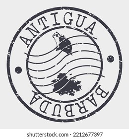 Antigua and Barbuda Silhouette Postal Passport. Stamp Round Vector Icon Map. Design Travel Postmark. 