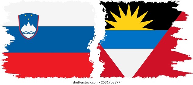 Antigua and Barbuda and Slovenia grunge flags connection, vector