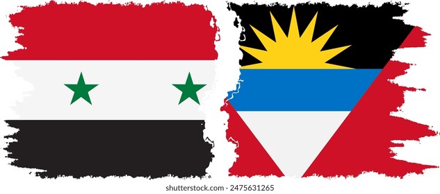 Antigua and Barbuda and Syria grunge flags connection, vector