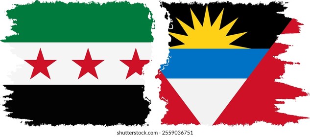 Antigua and Barbuda and Syrian Revolution grunge flags connection, vector