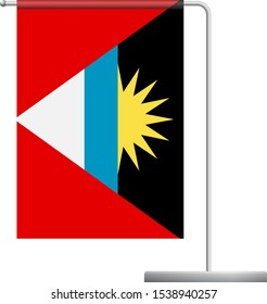 Antigua and Barbuda table flag. Metal flagpole. National flag of Antigua and Barbuda vector illustration