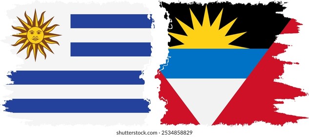 Antigua and Barbuda and Uruguay grunge flags connection, vector