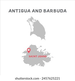 Antigua and barbuda vector map illustration, country map silhouette with mark the capital city of Antigua and barbuda inside.  Filled version illustration isolated on white background.