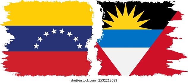 Antígua e Barbuda e Venezuela bandeiras grunge conexão, vetor