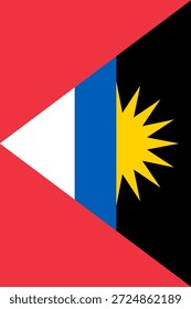 Antigua and Barbuda vertical flag in official colors, dimensions and aspect ratio. Vector flag symbolizing national pride, identity, heritage, patriotism and authority