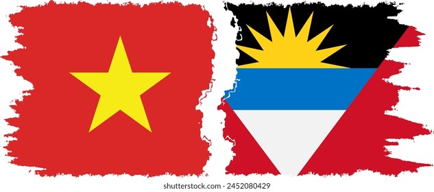 Antigua and Barbuda and Vietnam grunge flags connection, vector