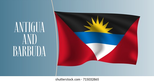 Antigua and Barbuda waving flag vector illustration. Design element on flag as a national Antigua and Barbudan symbol