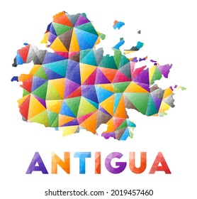 Antigua - Colorful Low Poly Island Shape. Multicolor Geometric Triangles. Modern Trendy Design. Vector Illustration.