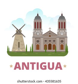 Antigua country design template. Flat cartoon style historic sight showplace web site vector illustration. World vacation travel sightseeing North America collection. Fig Tree Drive St John Cathedral.