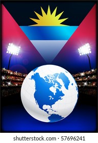 Antigua-Flagge mit Globe auf Stadionhintergrund - Originalillustration