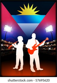 Antigua Flag with Live Music Band on Stadium Background Original Illustration
