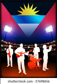Antigua Flag with Live Music Band on Stadium Background Original Illustration
