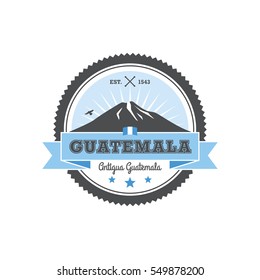 Antigua Guatemala badge with volcano Agua. Patch, vector