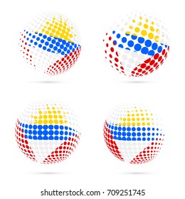 Antigua halftone flag set patriotic vector design. 3D halftone sphere in Antigua national flag colors isolated on white background.