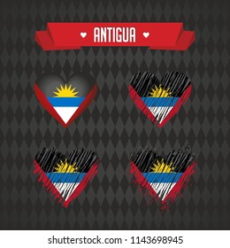 Antigua heart with flag inside. Grunge vector graphic symbols