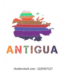 Diseño del mapa de Antigua. Forma de la isla con bellas olas geométricas y textura de grano. Ilustración vectorial genial.