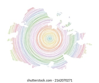 Antigua map filled with concentric circles. Sketch style circles in the shape of the island. Vector Illustration.