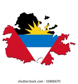 Antigua map flag with shadow on white illustration