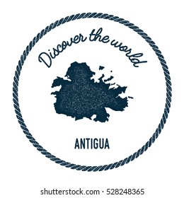 Antigua map in vintage discover the world rubber stamp. Hipster style nautical postage Antigua stamp, with round rope border. Antigua map vector illustration.