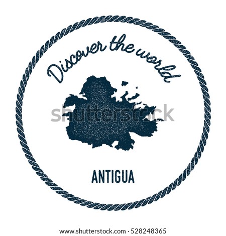 Antigua map in vintage discover the world rubber stamp. Hipster style nautical postage Antigua stamp, with round rope border. Antigua map vector illustration.