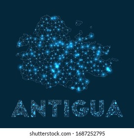 Antigua network map. Abstract geometric map of the island. Internet connections and telecommunication design. Cool vector illustration.