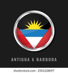 Antigua round framed national flag. Circular glossy flag of Antigua.