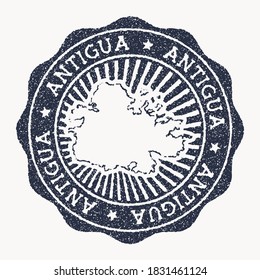 Antigua stamp. Travel rubber stamp with the name and map of island, vector illustration. Can be used as insignia, logotype, label, sticker or badge of the Antigua.